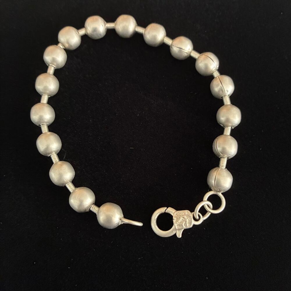 Chunky Silver Tone Ball Bead Chain Bracelet 8" Lobster Clasp Statement Unisex